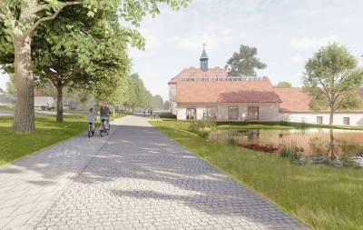 Vize pro Hradištko - náves - rybník (vizualizace archiv MENU architekti).