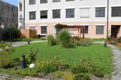 Zahrada k odpočinku a relaxaci pro pacienty Psychiatrického oddělení ÚVN (foto tisková mluvčí ÚVN Adéla Davidová).